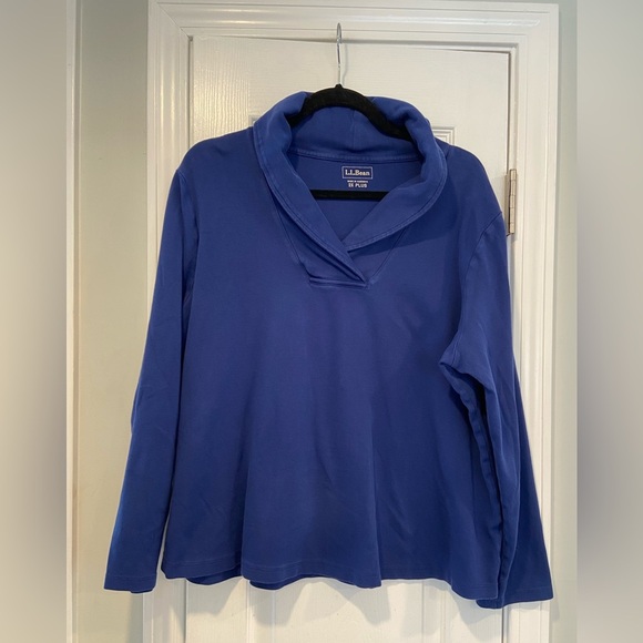 L.L. Bean Size 2X Royal Blue Long Sleeve Cowl V Neck Pullover Soft Cotton Shirt - Picture 5 of 10